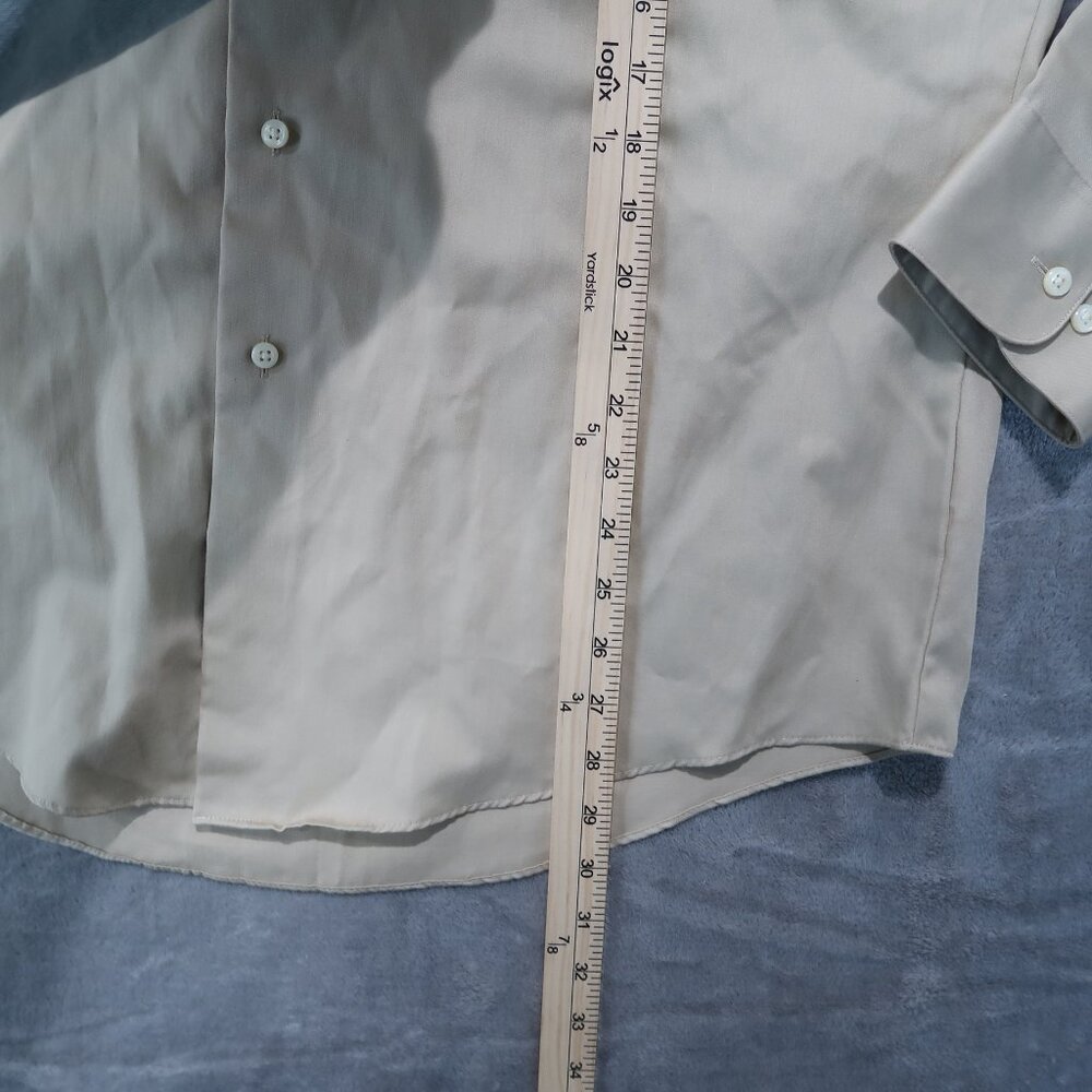 Geoffrey Beene Fitted Button Down Mens Wrinkle Free Sateen Shirt Cream Tan XL - Picture 10 of 12